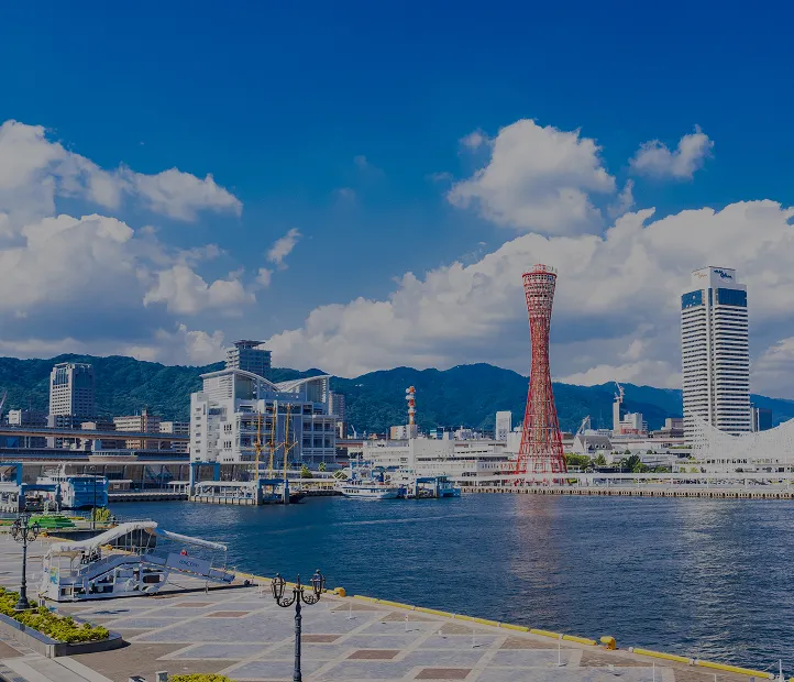 神港と神戸ポートタワーを中心とした湾岸エリアの風景